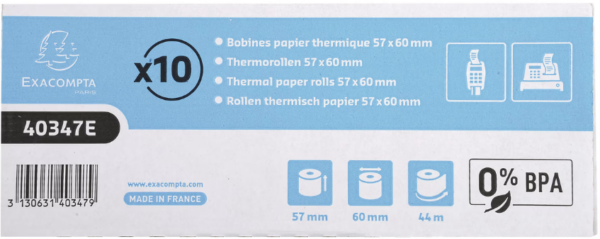 EXA BOBINE PAPIER THERMIQUE 57X60X12 55G 42M – Image 3
