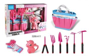 Ensemble de jardinage rose avec sac de rangement
