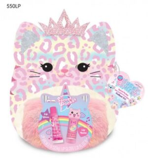 Peluche léopard à câliner avec poche secrète + baume + gloss